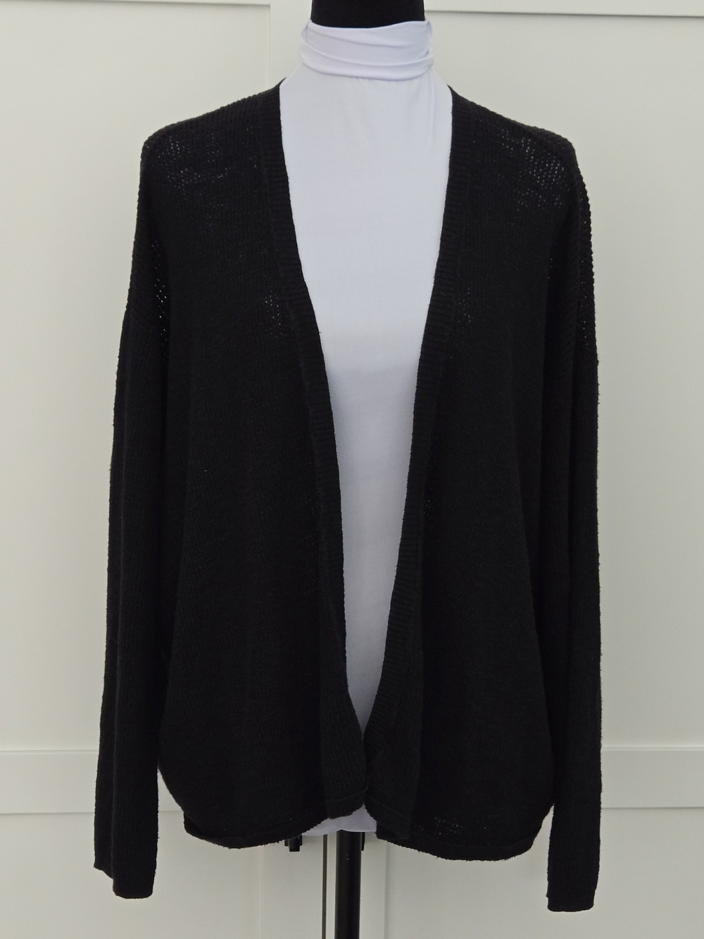 Eileen Fisher Black Open Drape Knit Cardigan Lightweight Breathable Small
